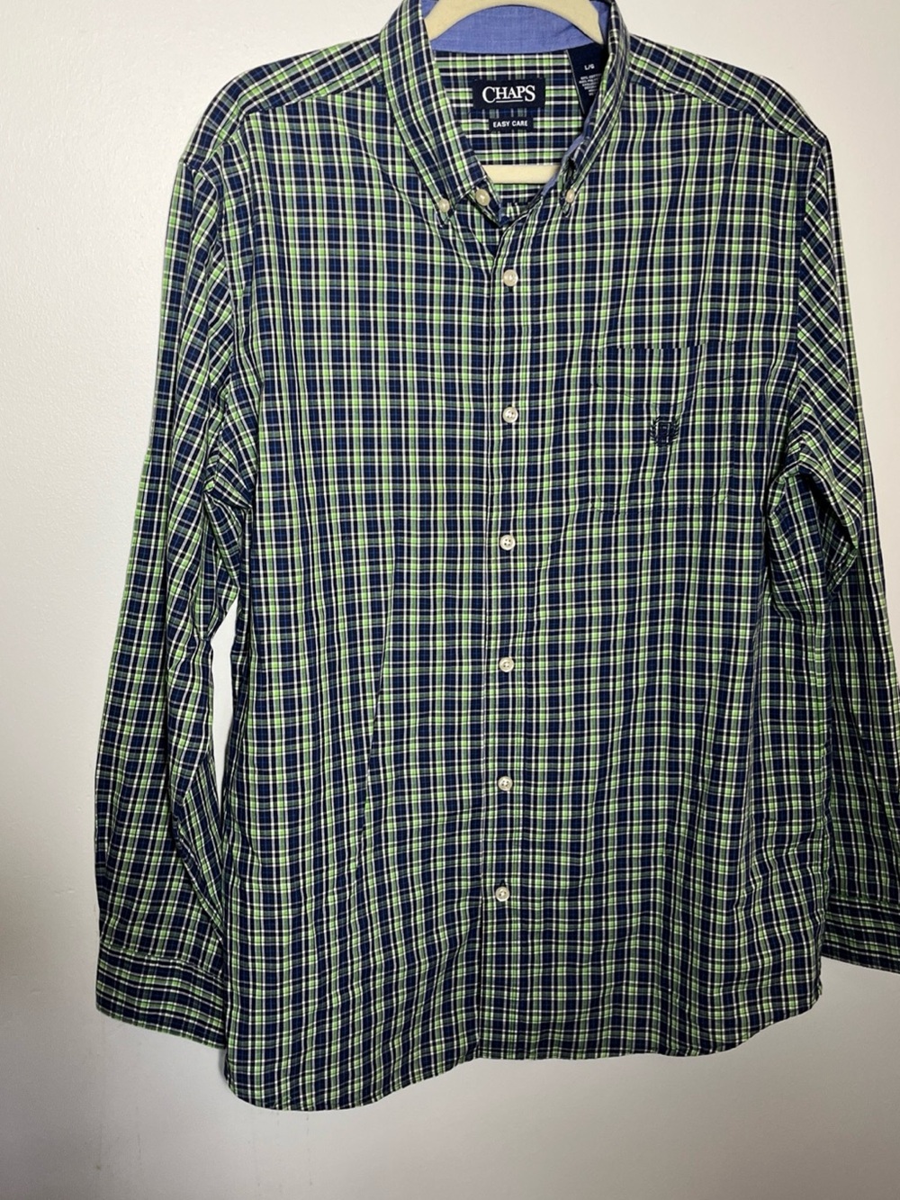 Chaps Men's Navy and Green Plaid Button-Down Shirt